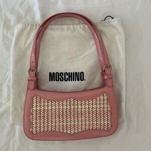 Moschino Vintage Pink Woven with Patent Leather Trim Small Bag